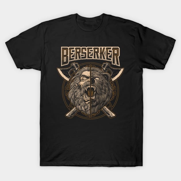 Nordic Viking Berserker Norse Pagan Bear Warrior T-Shirt by Blue Pagan